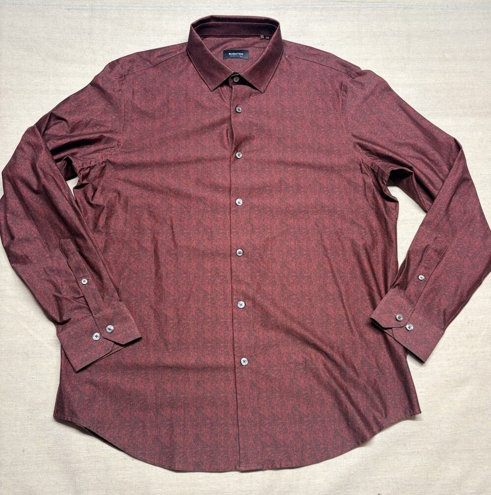 Bugatchi Men’s Large Oooh Cotton Tech Long Sleeve Button Up Shirt